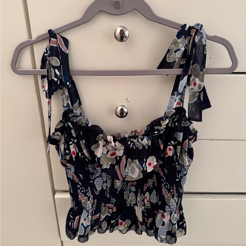 Aritzia Wilfred Floral Smocked Adjustable Blouse